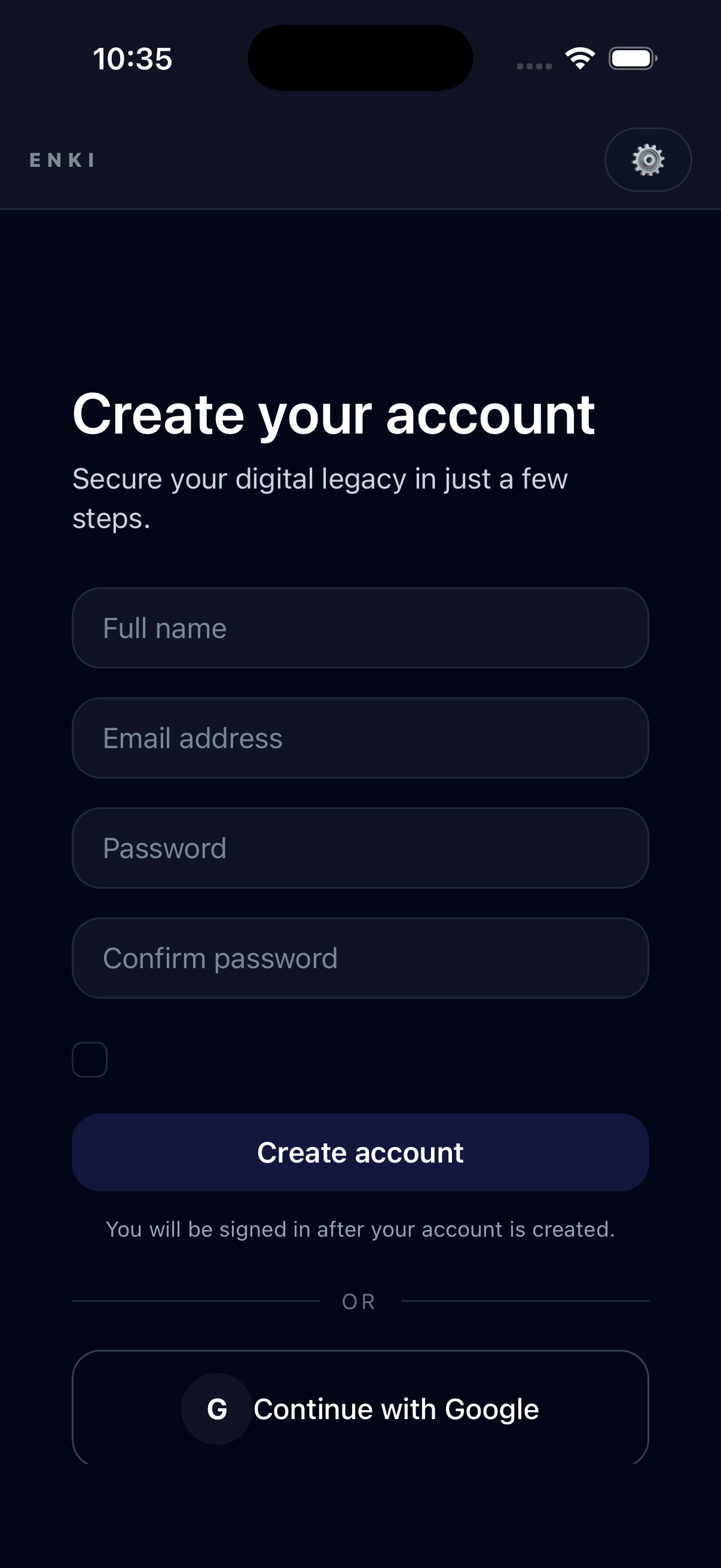 Create your account